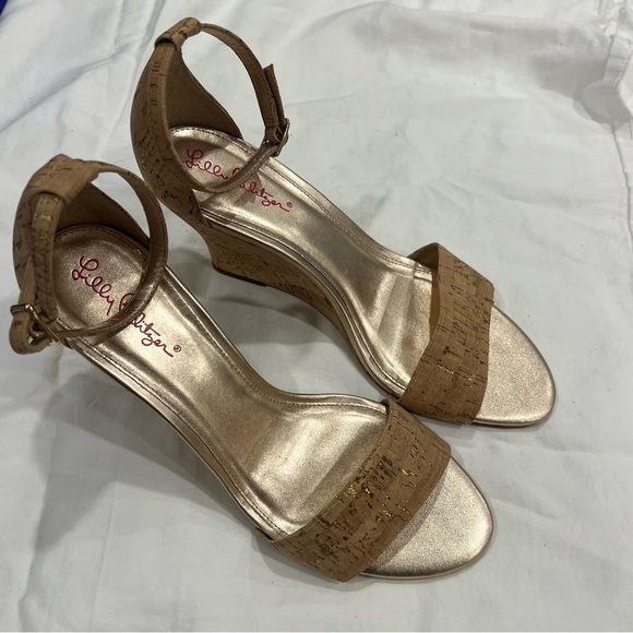 Lilly Pulitzer size 10 Bridgette Wedge cork gold ankle strap sandals dress shoe - Picture 12 of 16